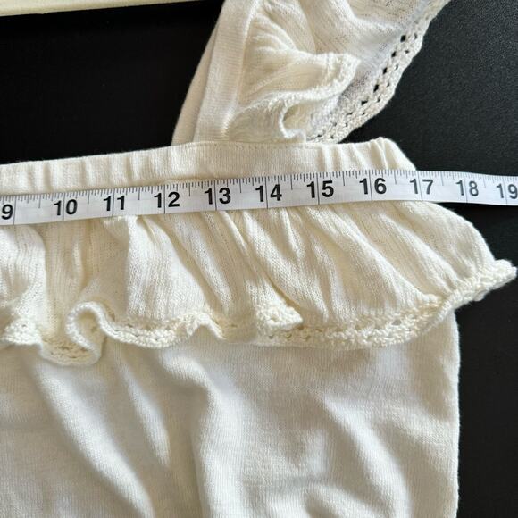 Ann Taylor Top Womens L Ivory Knit Stretch Linen Flounce Ruffle Square Neck NEW - Picture 7 of 10